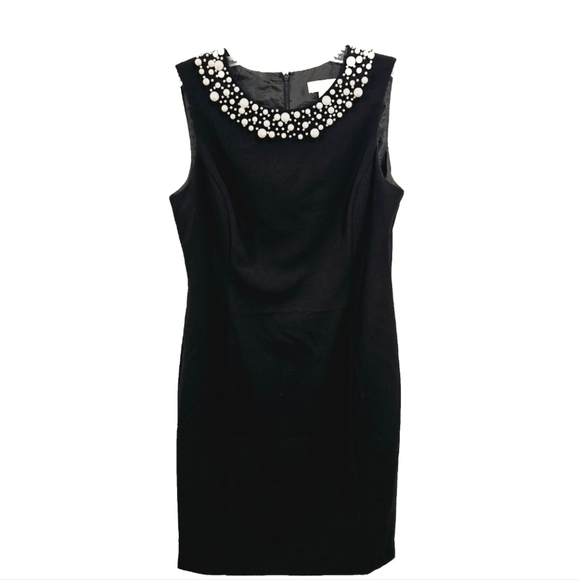 CALVIN KLEIN Faux-Pearl-Trim Sheath Dress Black - Picture 2 of 5